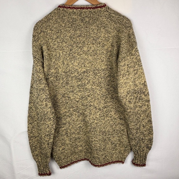 VTG Eddie Bauer Men Legends 100% Wool Knit Sweater Sz M Tan Black Grandpa Fisher - Picture 3 of 9